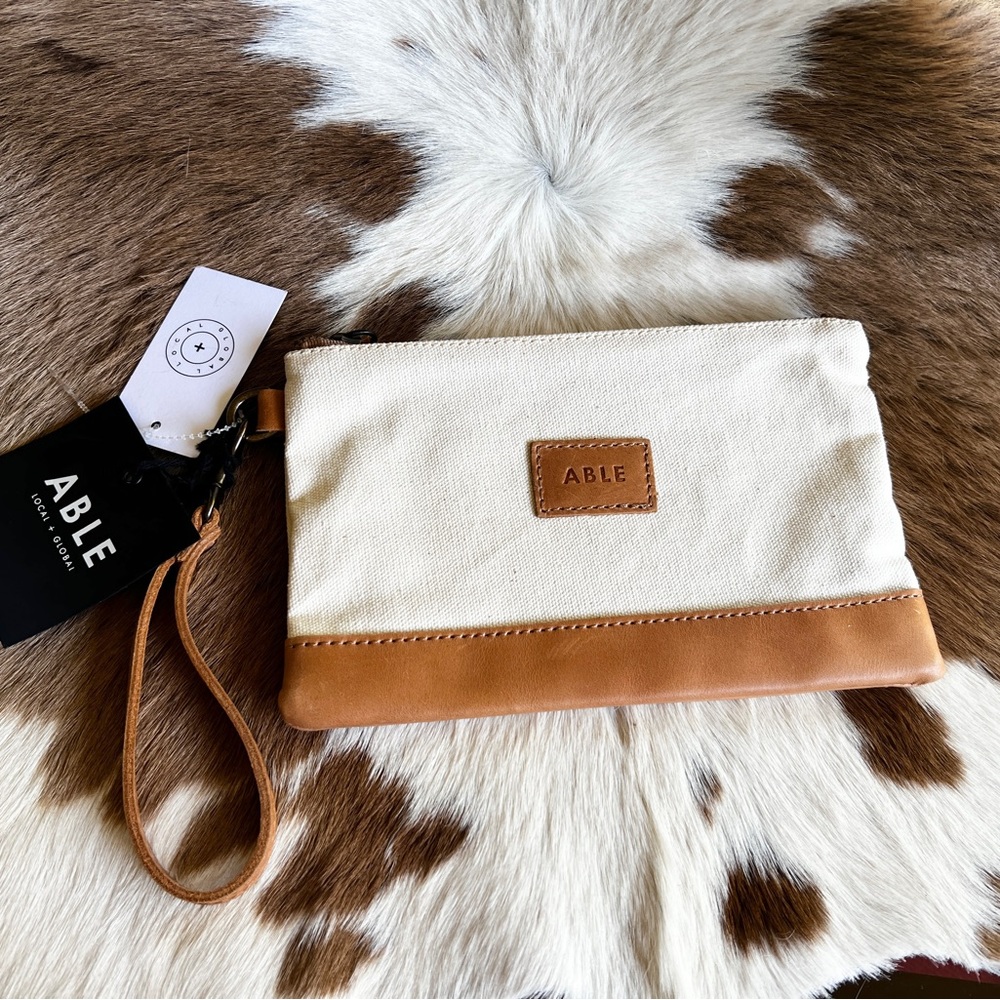 Able Cream and Tan Canvas Wristlet